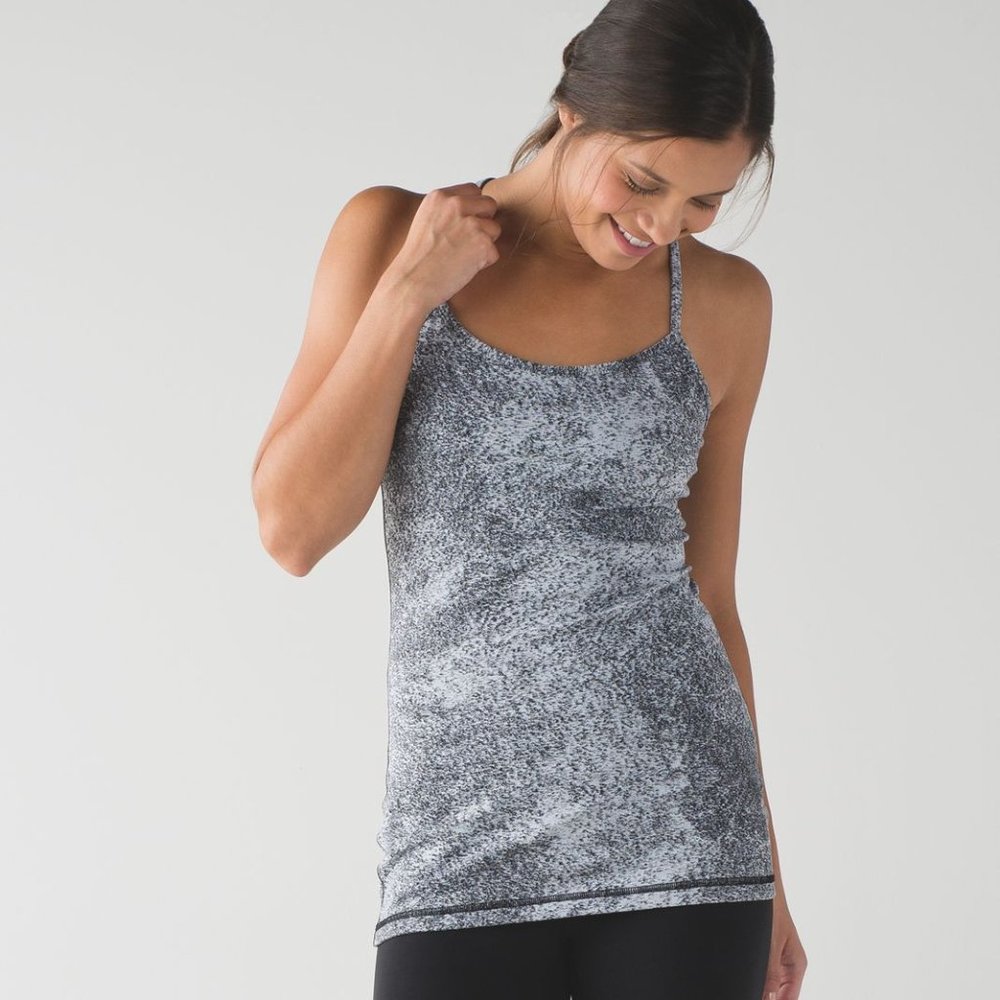 {Lululemon} Power Y Tank in Luon Spray Jacquard White Black